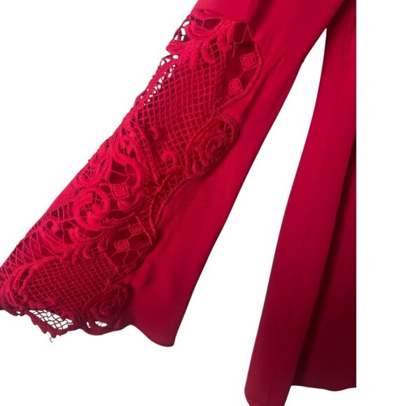 NWT Mika Mindel Cherry Red Lace Bell Sleeve Zip Back Cindy Dress XS Reg. $169 - Picture 8 of 12